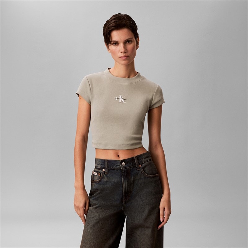Calvin Klein Jeans Dame Monologo Rib T Shirt Shadow
