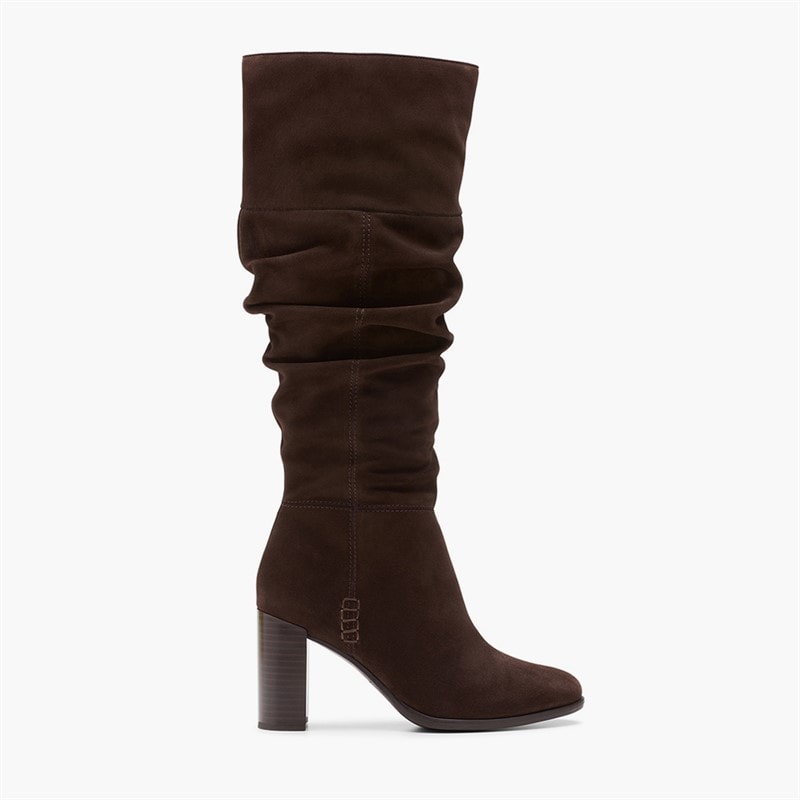 Clarks Dame Freva 85 Slouch Høj Støvler Dark Brown Suede