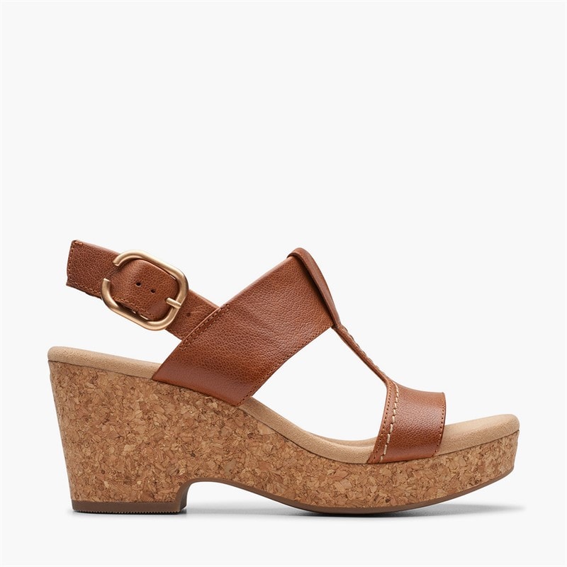 Clarks Dame Giselle stil kilehæl sandaler Tan Leather