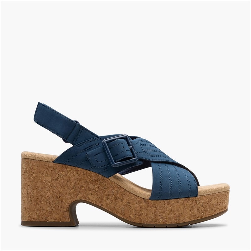 Clarks Dame Nerisa West Kilehæle Sandaler Navy Nubuck