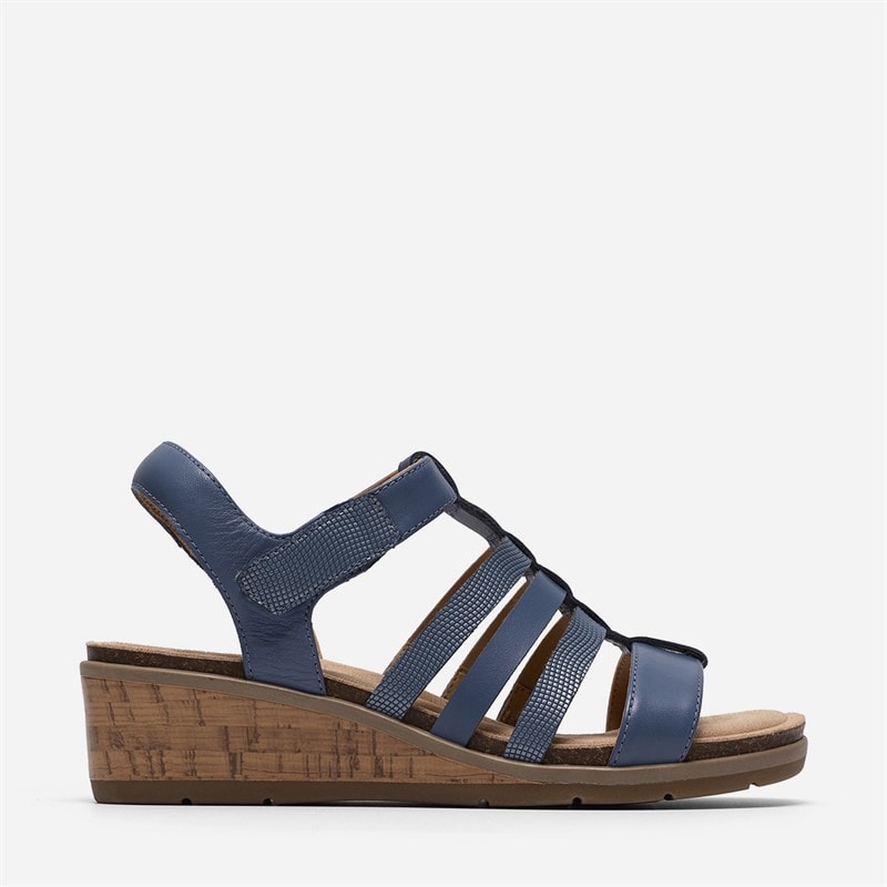 Clarks Dame Kacha Step Sandaler Denim Blue Leather