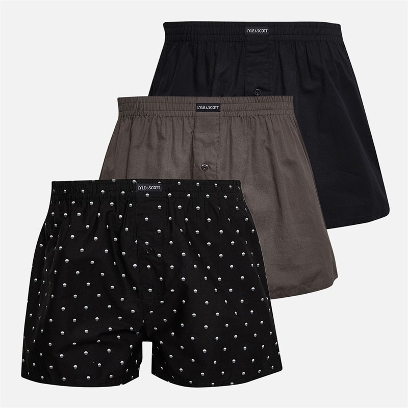 Lyle And Scott Vintage Herre Melrose Tre Pak Boxers Aop/Granite Gray/Sort