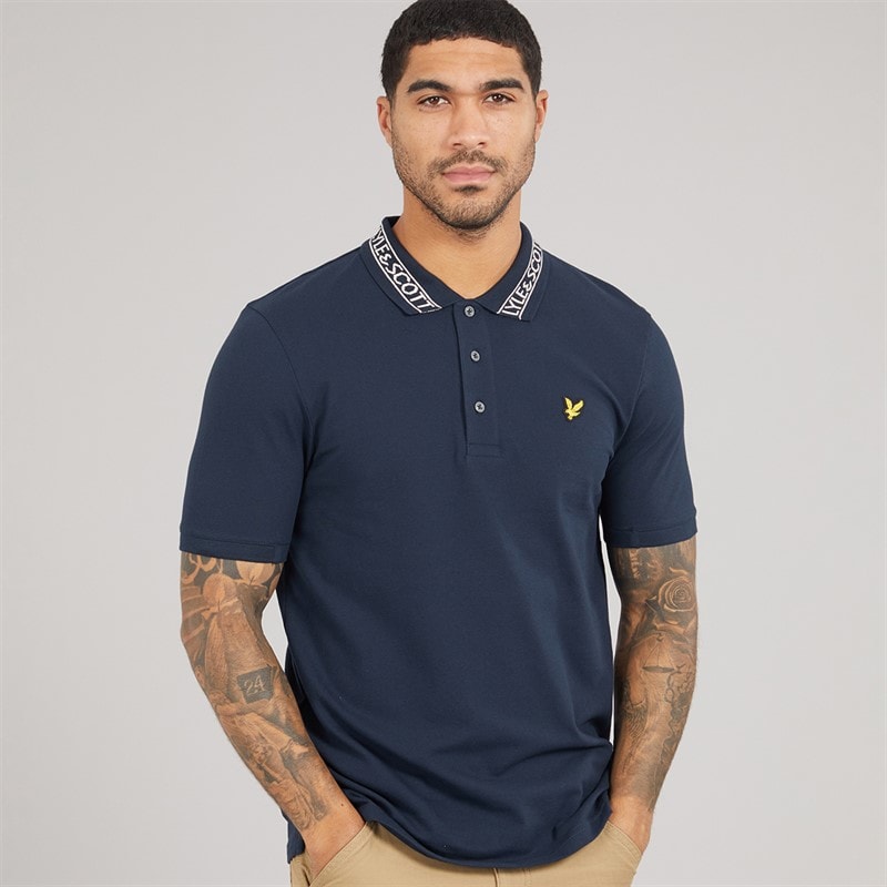 Lyle And Scott Vintage Herre Logo Ribstrikket Polo Shirt Y070 Dark Navy/Bone White