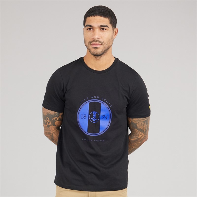 Lyle And Scott Vintage Herre Sporty Thistle Grafik T-shirt X779 Jet Black/Now Blue