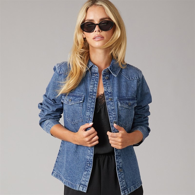 Noisy May Dame Signe Denim Skjorte Medium Blue Denim