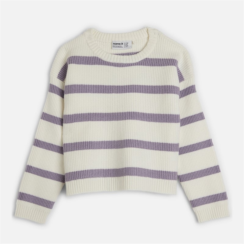 Name It Piger Vnilla Strikket Sweater Cloud Dancer/Lavender Grey