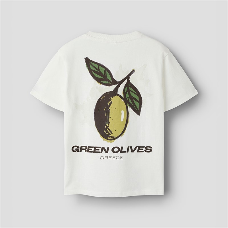 Name It Drenge Halman Olivengrøn T Shirt Cloud Dancer/Olive