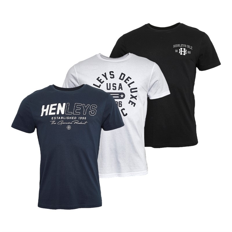 Henleys Herre Melvern 3-pak T-shirts Assorteret