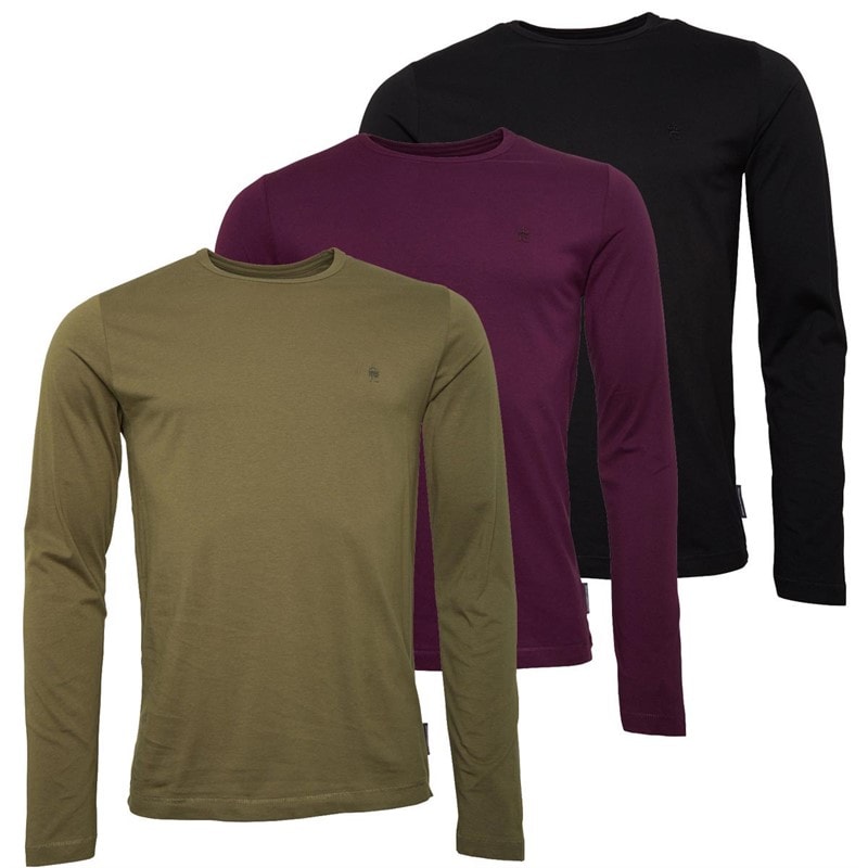 French Connection Herre 3-pak Lange Ærmer Rundhals T-shirts Multi - Sort/Khaki/Chateaux