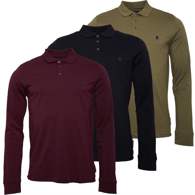 French Connection Herre 3 Pak Langærmede Polo T-shirts Multi 2 - Marine/Khaki/Chateaux