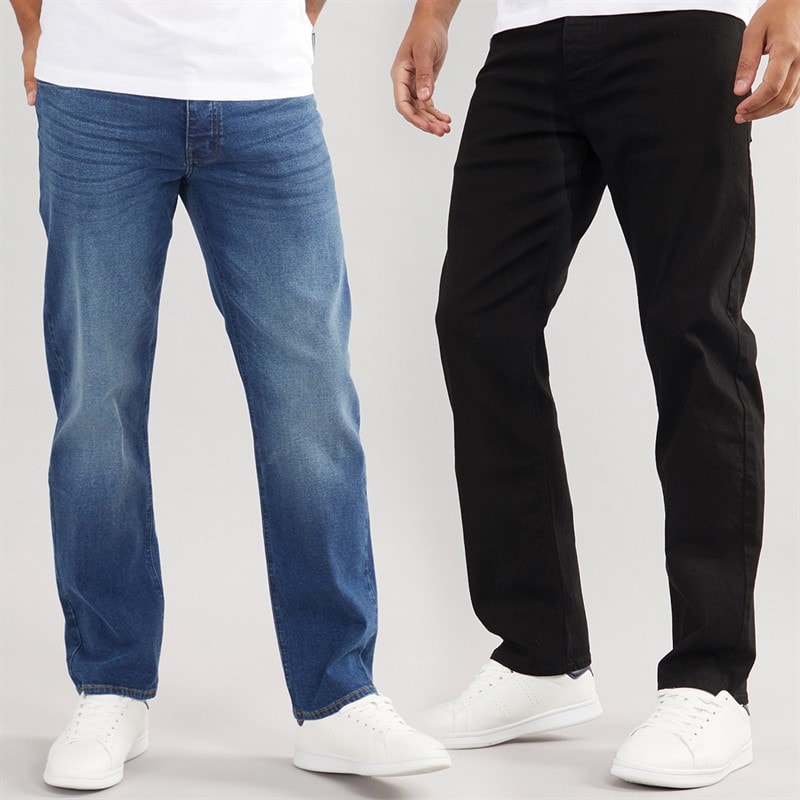 French Connection Herre To pak Straight Fit Jeans IND15 Mørkeblå/BLK01 Sort