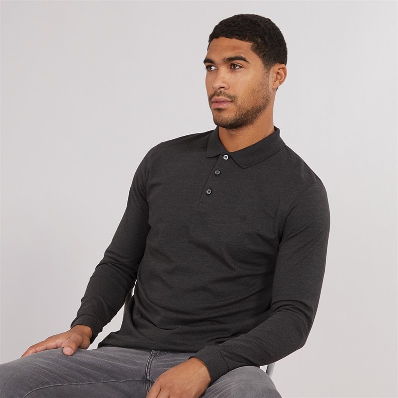 French Connection Herre L/S J Polo Skjorte Charcoal Mel/Sort