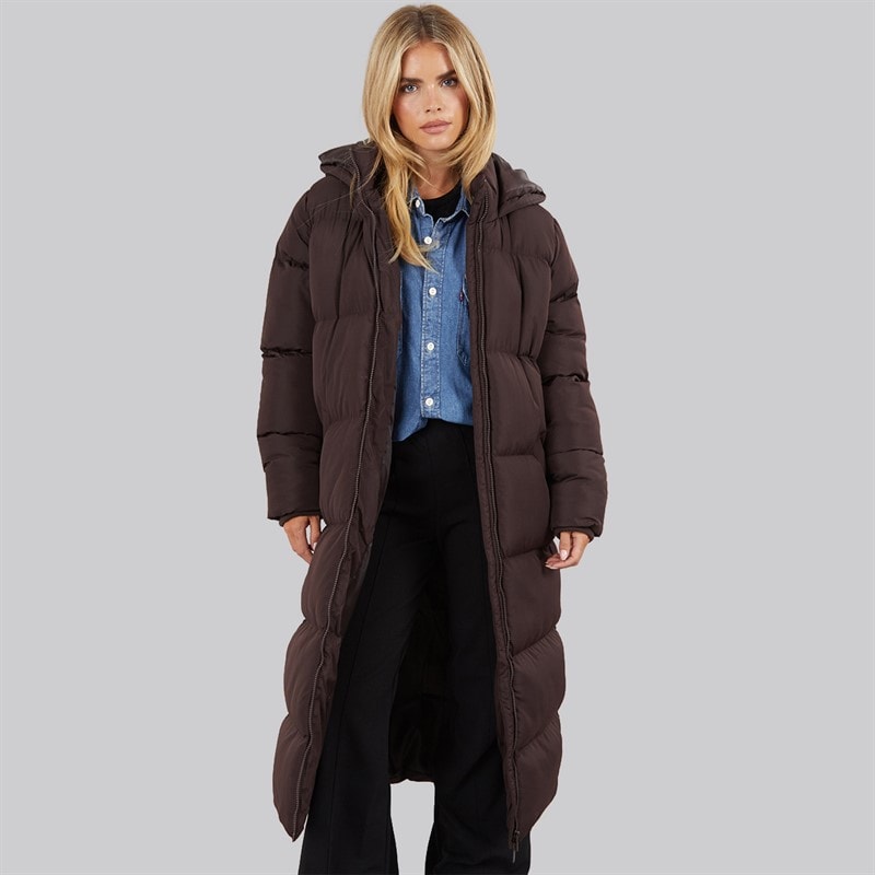 French Connection Dame Række Lang Puffer Frakke Chocolate