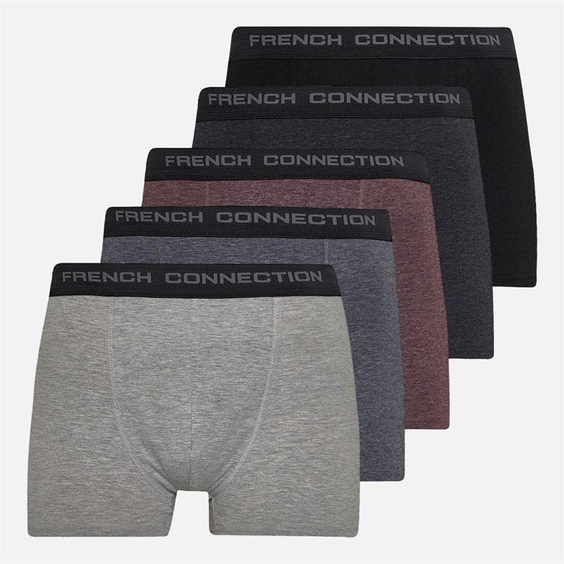 French Connection Herre Fem Pak FC Bokser Fc71 Black/Charcoal Melange/Marine Melange/Chateaux Melange/Light Grey Melange