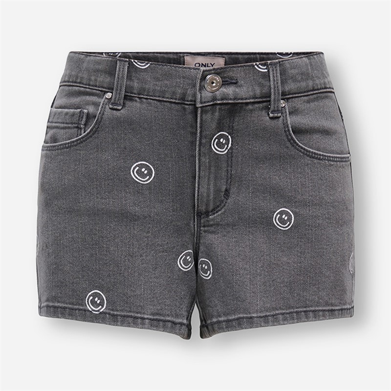 Only Piger Blair Print Denim Shorts Light Grey Denim
