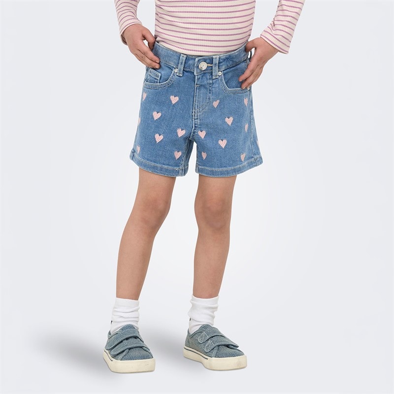 Only Piger Mini Juicy Hjerte Denim Shorts Light Medium Blue Denim