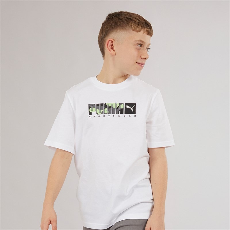 Puma Drenge Grafisk Camo T-shirt Puma White