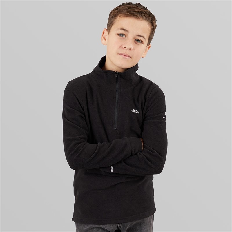 Trespass Junior Drenge Masonville 1/2 Lynlås Mikro Fleece Sort