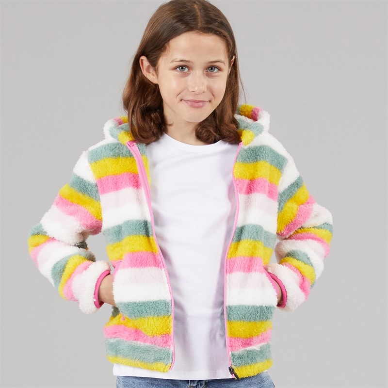 Trespass Piger Fantastisk Stribet Fuld Lynlås Fleece Bleg Rosa Stribe