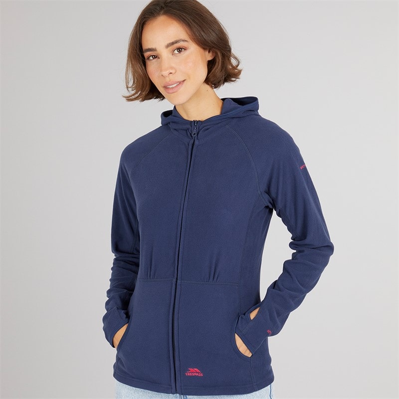 Trespass Dame Marathon Fuld Zip Hætte Fleece Jakke Navy / Pink