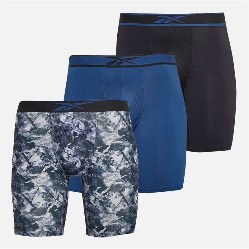 Reebok Herre Derek Tre Pak Lang Performance Trusser Sort/Grå Print/Batik Blå