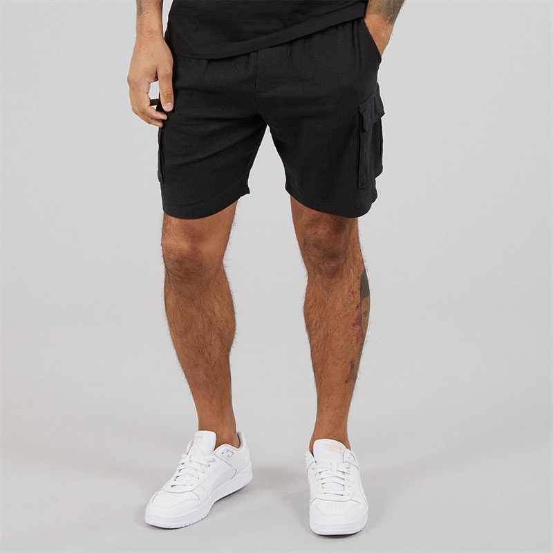 THREADBARE Herre Linned Cargoshorts Sort