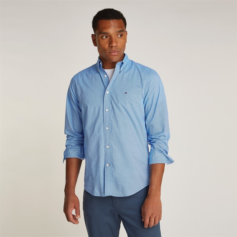Tommy Hilfiger Herre Flex Poplin Fake Lange Ærme Skjorte Night Sky Port