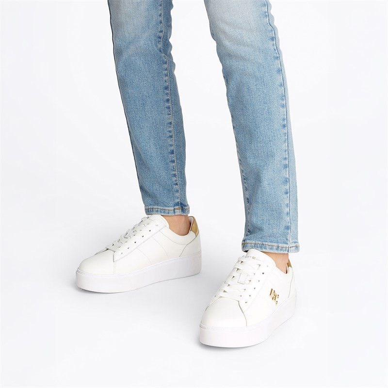 Tommy Hilfiger Dame Plateau Court Sneakers Hvid