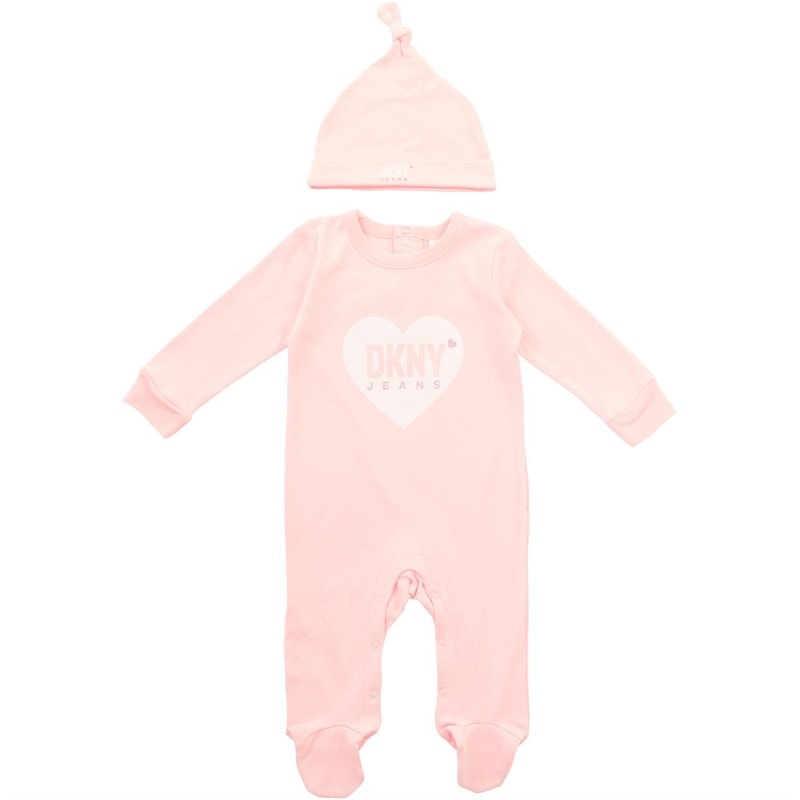 DKNY Jeans Baby Piger Sæt Med Knude Hat Lyserød Baby Pink
