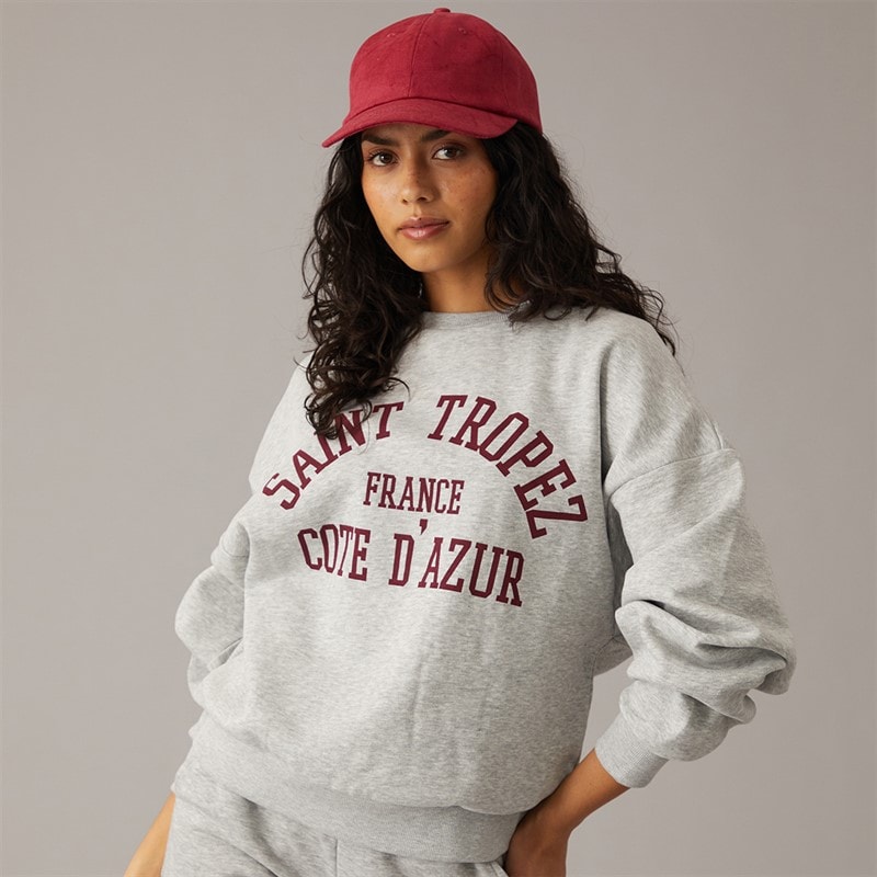 JJXX Dame Merle Crew Sweatshirt Lysegrå Melange Print Saint Tropez