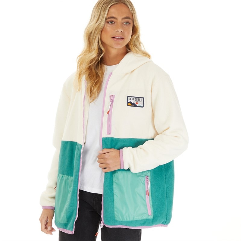 Lagooners Fleece med lynlås til kvinder Ecru/Teal
