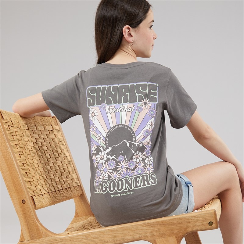 Lagooners Piger blomster T shirt Charcoal