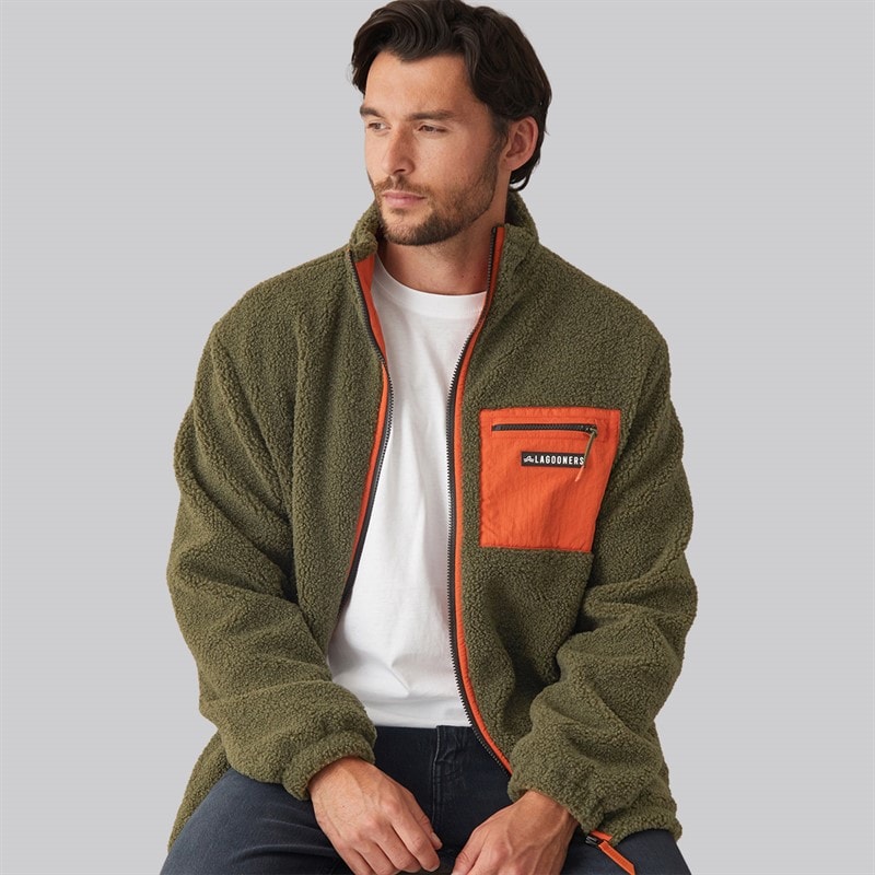 Lagooners Herre Rafferty Borg Lyn Gennem Jakke Khaki/Orange